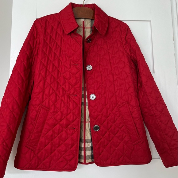 Burberry Jackets & Blazers - BURBERRY Brit Womens Classic Red Quilted Jacket Coat - Sz Small - EXCELLENT!